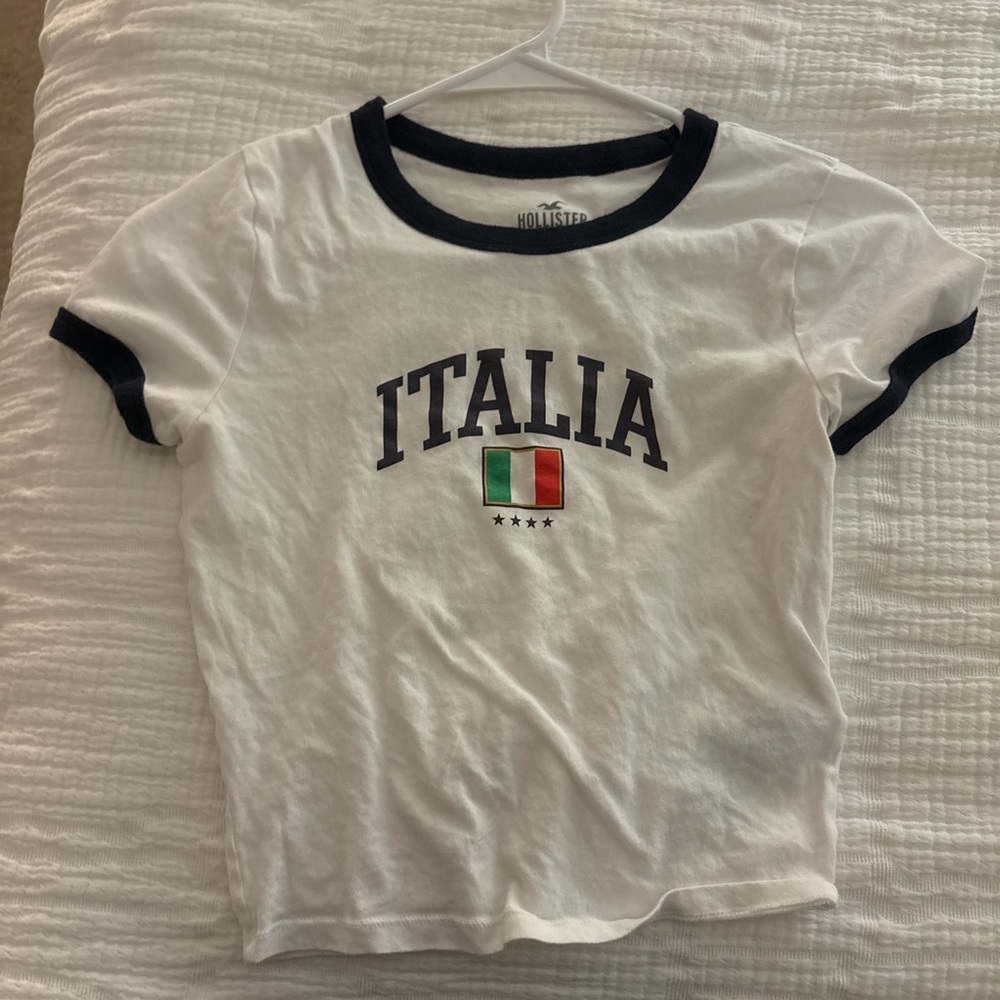 Hollister White Crop Top with Italia Print